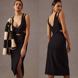 Anthropologie Cut Out Dress M Sleeveless Side Slit Cocktail Criss Cross Black